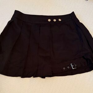 Black Pleated Mini Skort with Button Details